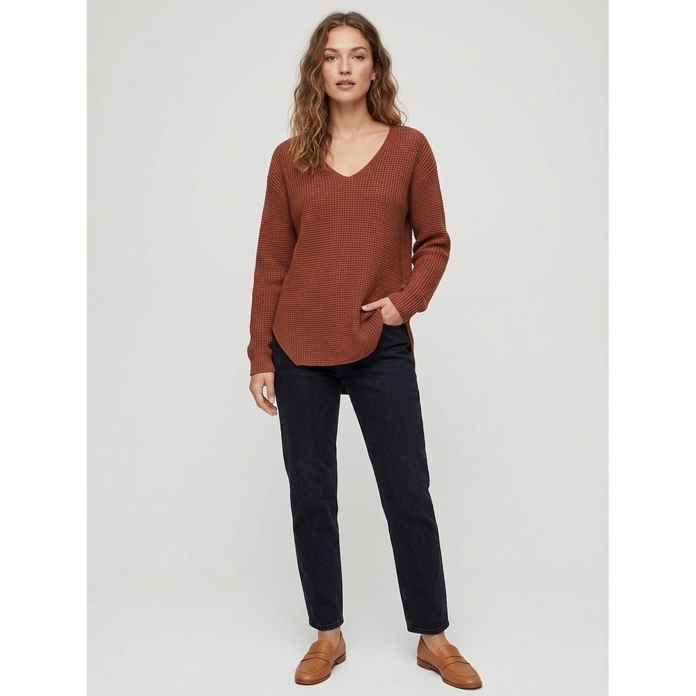 Aritzia Wilfred Free Lin Sweater Rust Terracotta 100% Merino Wool V-Neck 72823 S